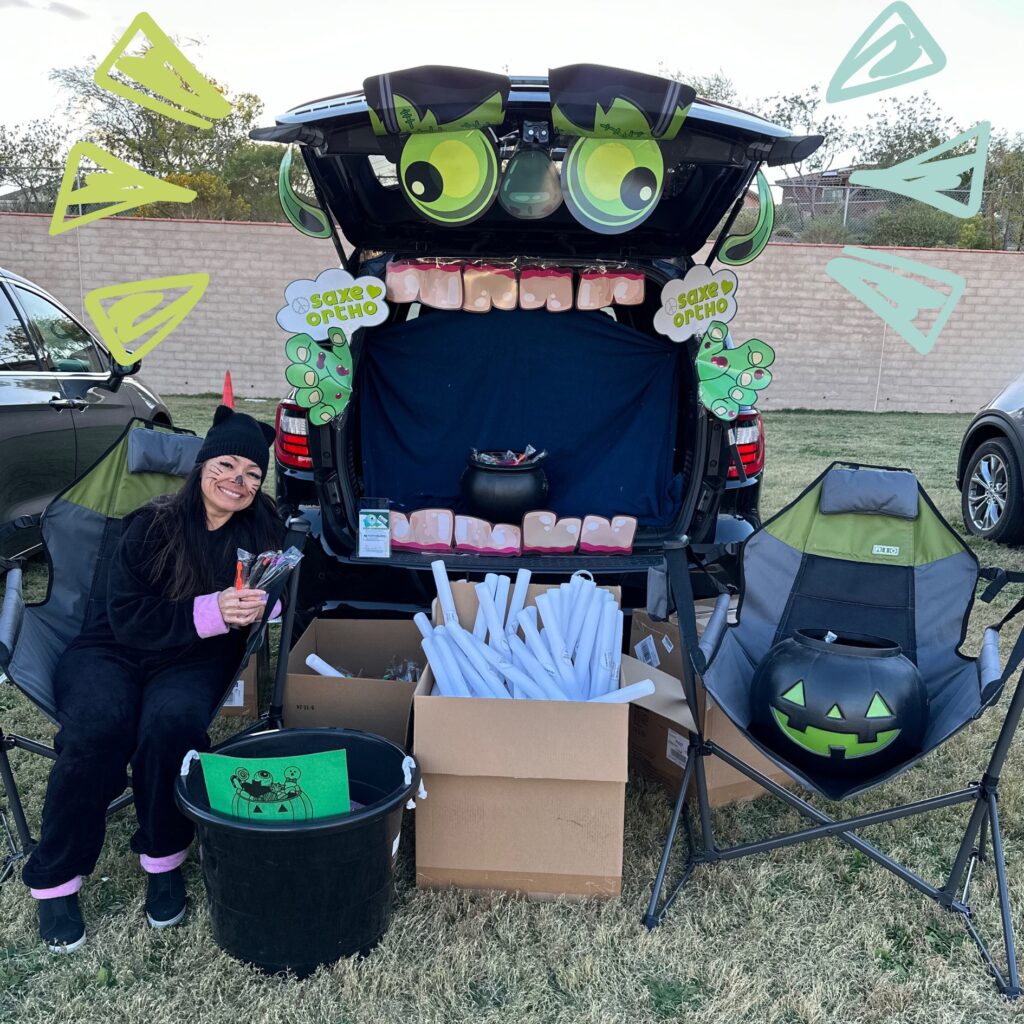 Dr. Saxe, Saxe Orthodontics in Summerlin, Las Vegas, with Trunk or Treat setup, Happy Halloween